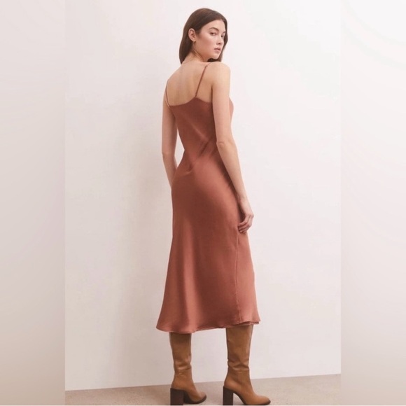 Z Supply Copper Satin Midi Slip Dress | Size L | Minimalist Wedding Guest - Picture 2 of 3
